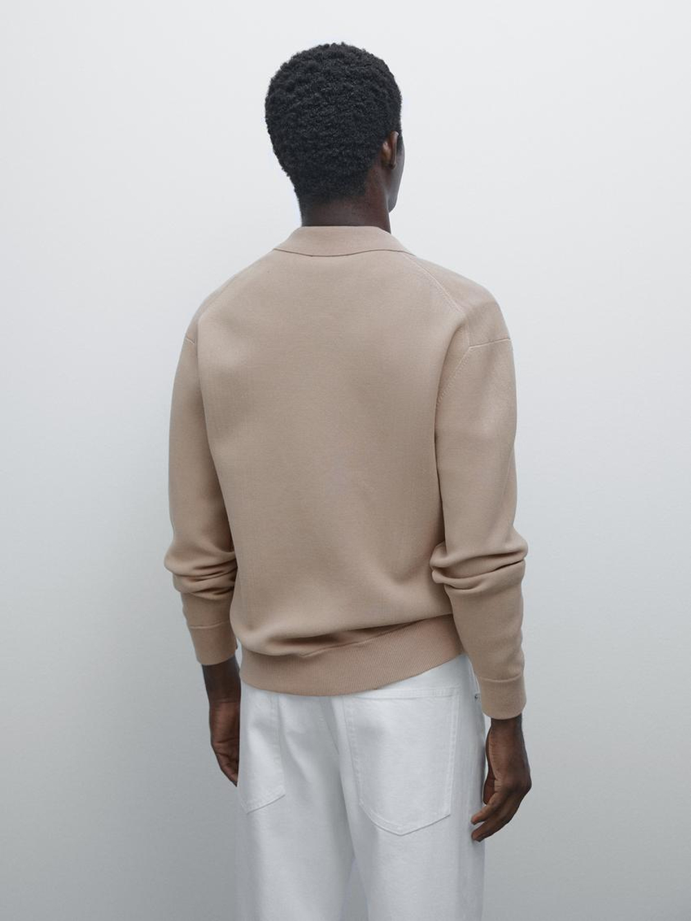 Massimo Dutti Кардиган из смесового хлопка с застежкой-молнией, норка