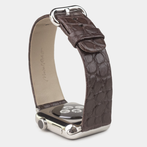 Ремешок для Apple Watch 40/41/42 mm из кожи аллигатора, темно-коричневого цвета