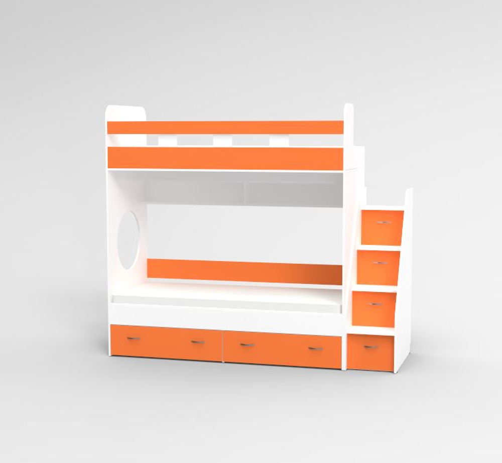 Трехъярусная кровать КарИВи Юниор  Белый  Оранжевый