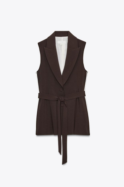 ZARA УДЛИНЕННЫЙ ЖИЛЕТ С БОКОВОЙ ПОЛОСОЙ, КОРИЧНЕВЫЙ