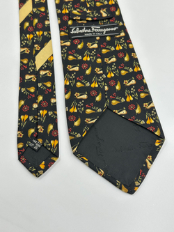 Галстук чёрный с грушами Salvatore Ferragamo