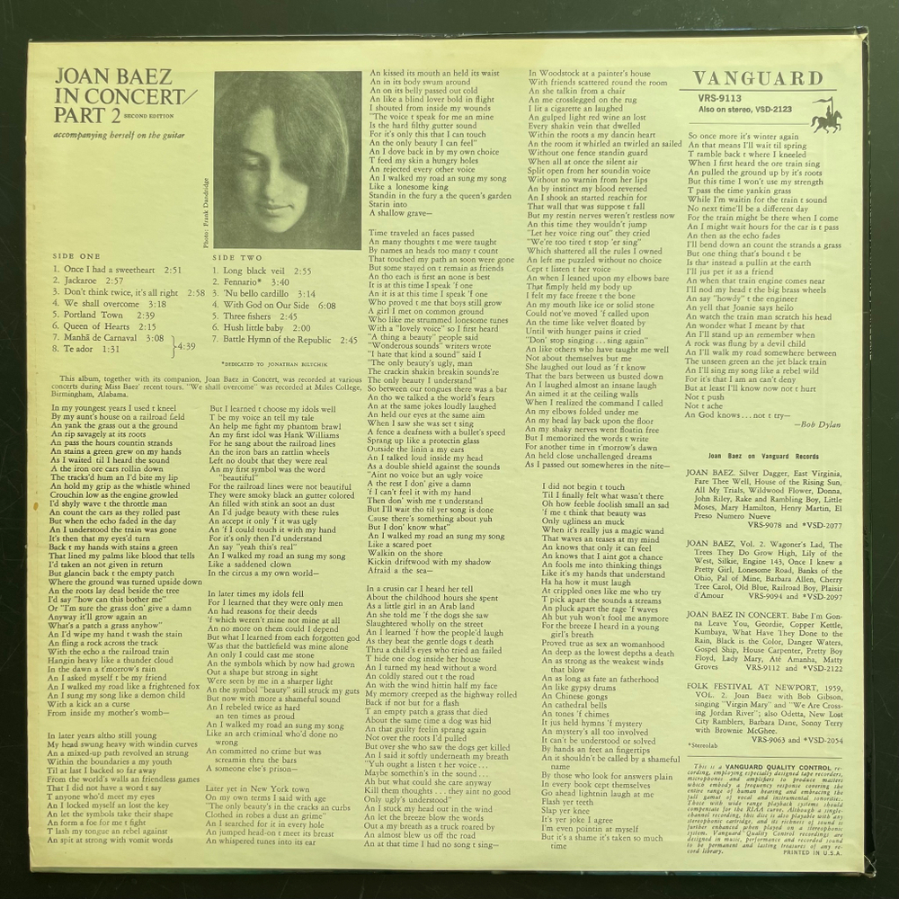 Joan Baez ‎– In Concert Part 2 (США 1963г.)