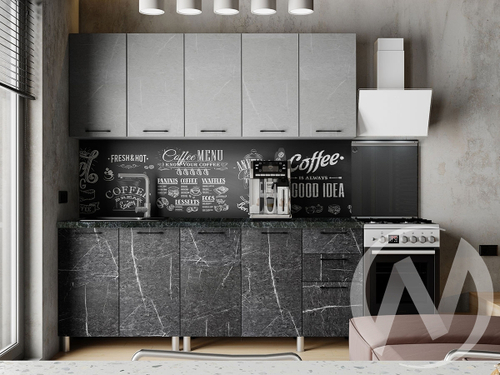 Кухня Мэйбл 2.0м (корпус белый/мрамор лайт; мрамор дарк) 26мм кастилло темный