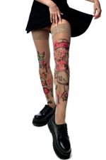 Чулки с принтом в виде цветных зарисовок (Размер: S-M-L) (Цвет: бежевый)