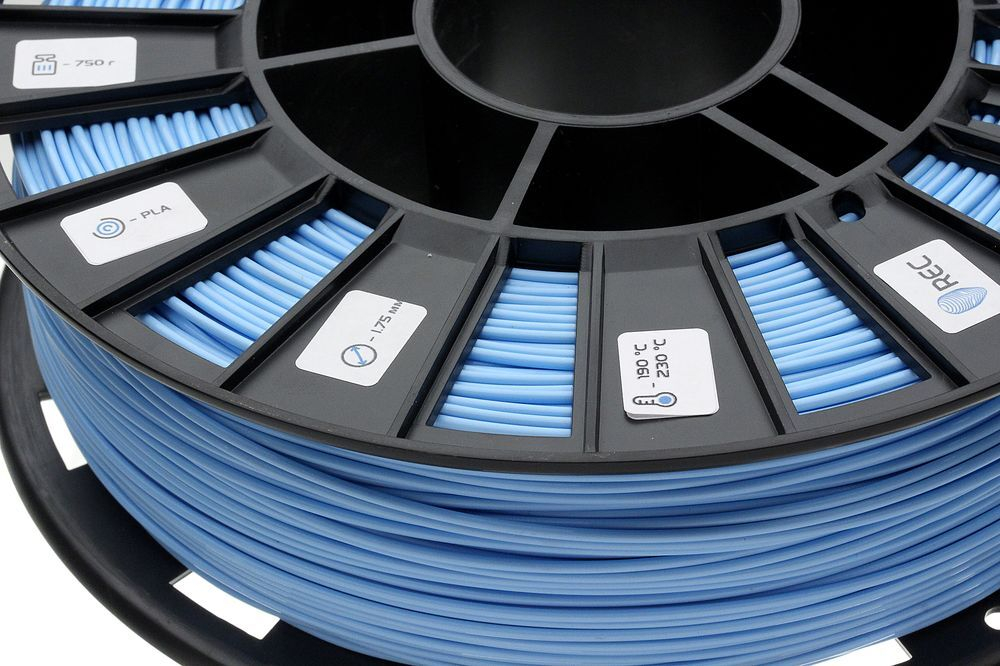 PLA пластик 1,75 для 3D принтера REC голубой 0,75 кг