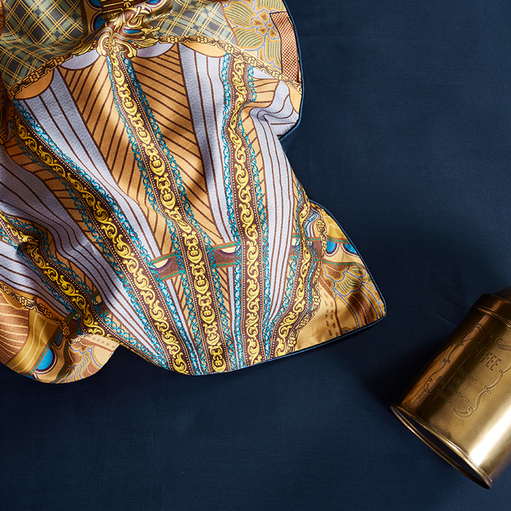 Постельное белье ЕВРО (двуспалка) Египетский Хлопок Египедские узоры на синем