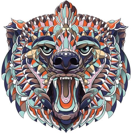 Панно настенное из дерева "Синий медведь" 40х39 см