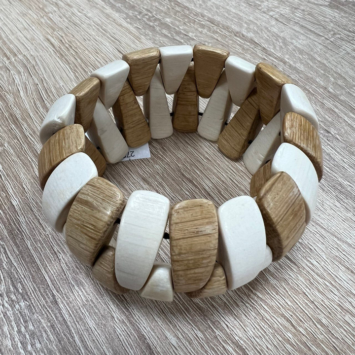 Браслет Зубки дерево цвет молочный, светло-коричневый ширина 40 мм