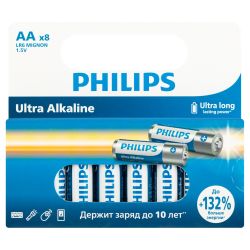 Батарейки Philips LR6E8W/51 АА алкалиновые 1,5v 8 шт. LR6-8BL Ultra | Philips