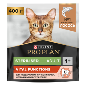 Сухой корм Pro Plan Sterilised VITAL FUNCTIONS для стерилизованных кошек для поддержания функций почек, мозга и иммунитета с лососем