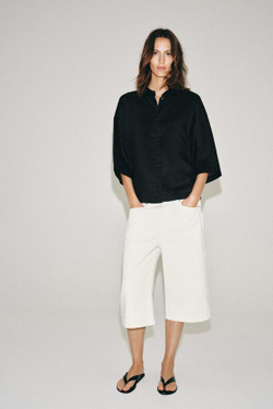 ZARA СТРУЯЩАЯСЯ РУБАШКА ОВЕРСАЙЗ — ZW COLLECTION, ЧЕРНЫЙ