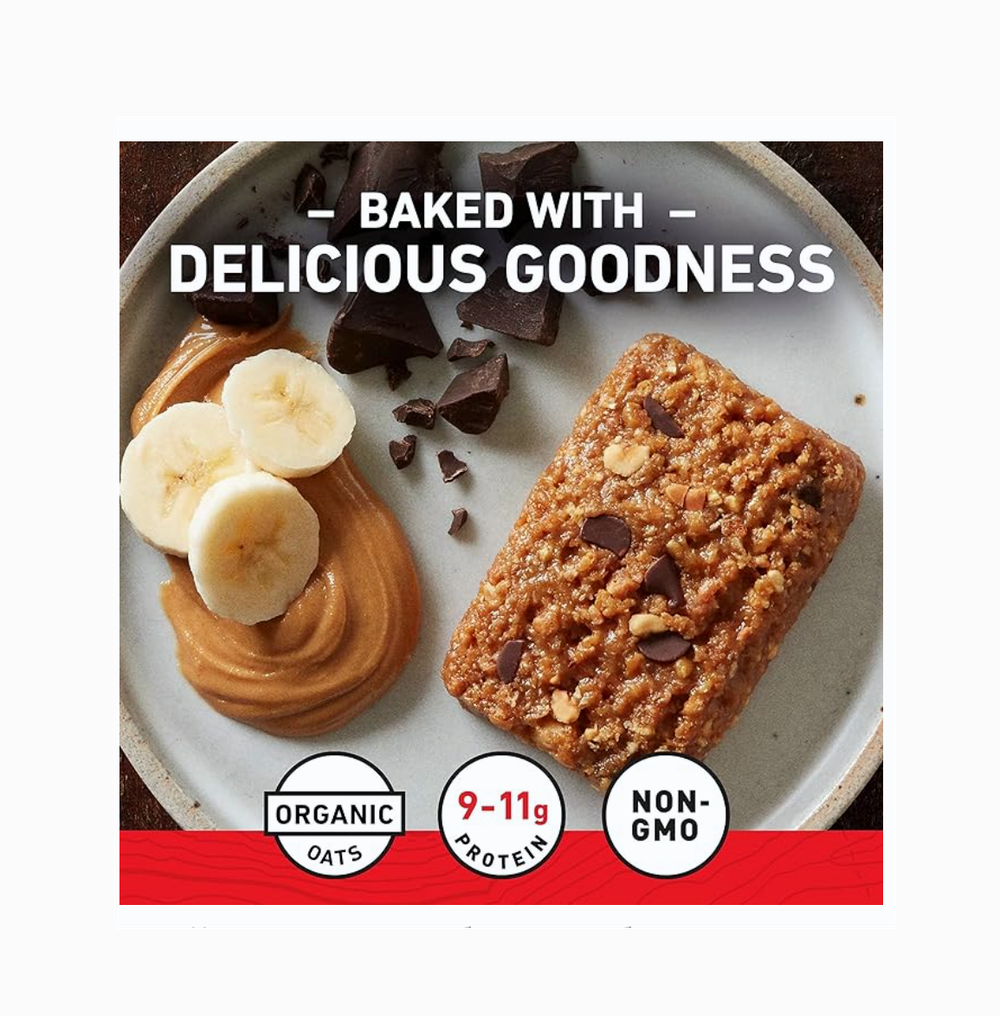 Clif Bar — Протеиновые батончики с бананом , арахисовым маслом и темным шоколадом — Сделано из органического овса — 10 г белка — Без ГМО — На растительной основе — Энергетические батончики