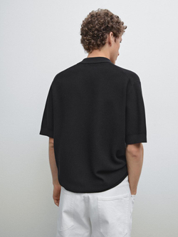 Massimo Dutti Поло из трикотажа с коротким рукавом и фактурной отделкой, темно-синий