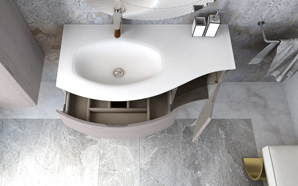 Мебель для ванной чаша слева Cezares VAGUE 104 Rovere sbiancato 54847+54848