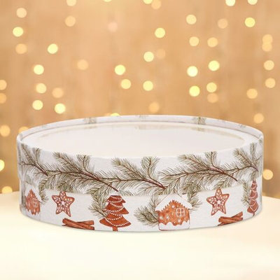 Новый год. Коробка подарочная новогодняя для макарун тубус с окном Печенье , 20 х 6 см.