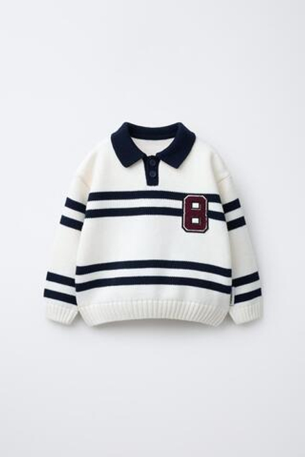 ZARA ТРИКОТАЖНОЕ ПОЛО В ПОЛОСКУ С ПРИНТОМ SNOOPY PEANUTS™, СИНИЙ/БЕЛЫЙ