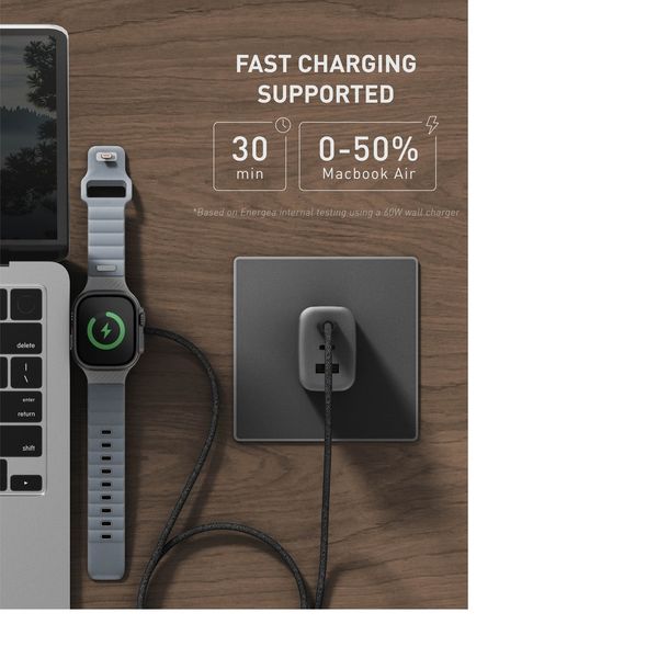 Кабель Energea Flow DUO WATCH, 2 в 1, USB-C to USB-C/Apple Watch, 60W 1.5M, Синий | Blue