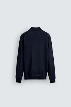 ZARA ПОЛО ИЗ ХЛОПКА И ШЕЛКА, МОРСКОЙ СИНИЙ