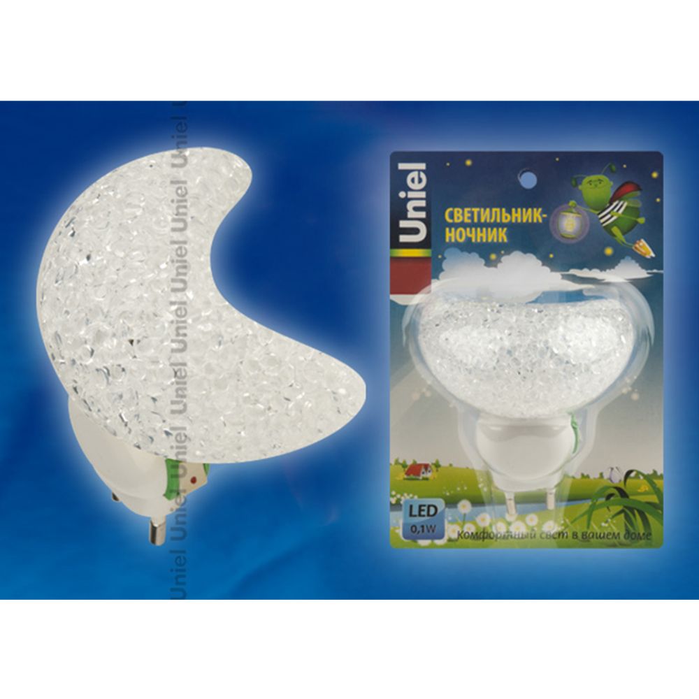 DTL-309-Месяц/WHITE/1LED/0,1W Светильник-ночник. Выключатель на корпусе. Блистер
