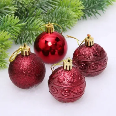 Новогодние шары 5 см (набор 4 шт) «Микс фактур», темный рубин