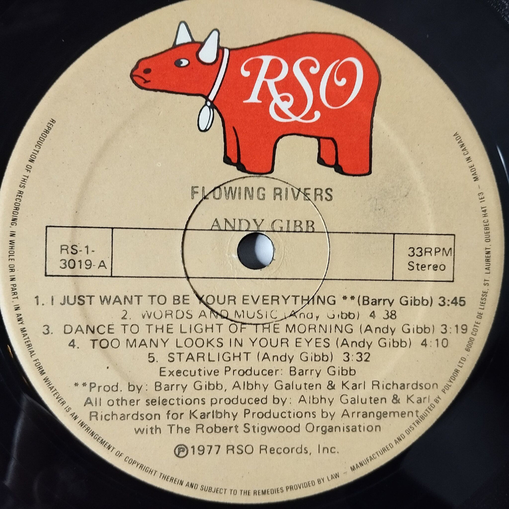 Винтажная виниловая пластинка LP Andy Gibb Flowing Rivers (USA 1977)