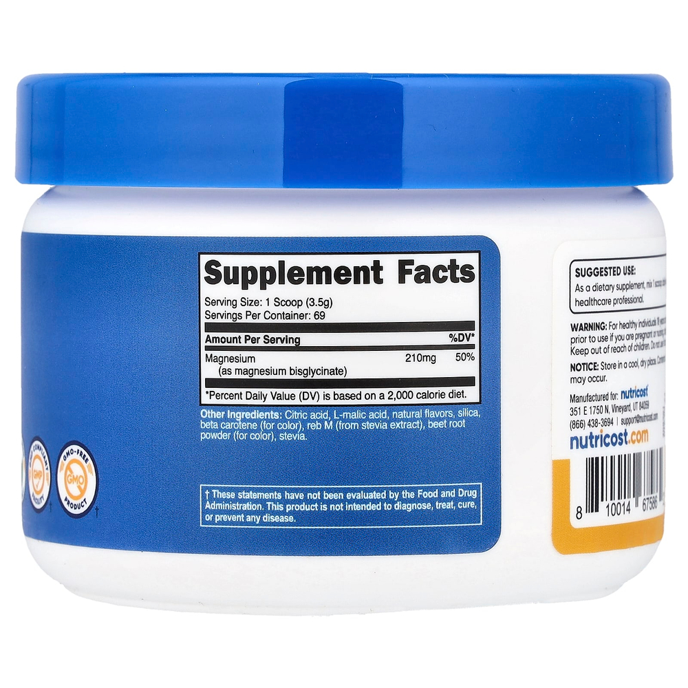 Nutricost, глицинат магния, персик и манго, 250 г (8,9 унции)