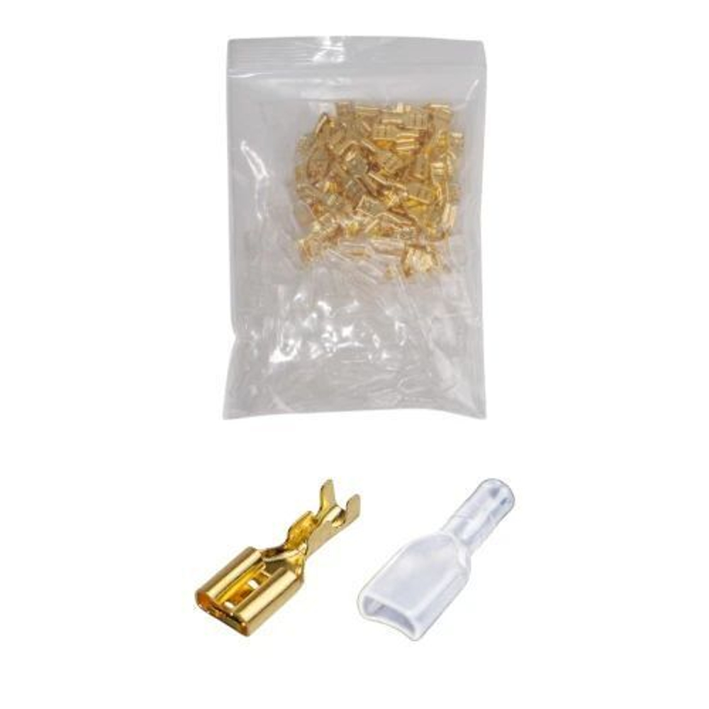 Клемма плоская 6.3мм (F) - 100 шт + Изоляционные втулки