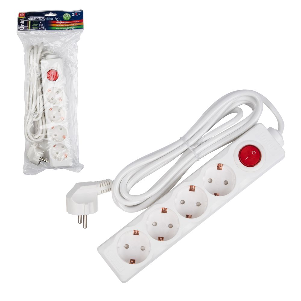 S-GCD4-3B Удлинитель Uniel серии Стандарт. с-з. 4 гн.. шнур 3 м. выкл.