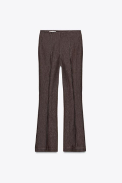 ZARA БРЮКИ FLARED С ДЕКОРАТИВНОЙ СТРОЧКОЙ И КОНТРАСТНОЙ ОТДЕЛКОЙ, КОРИЧНЕВЫЙ