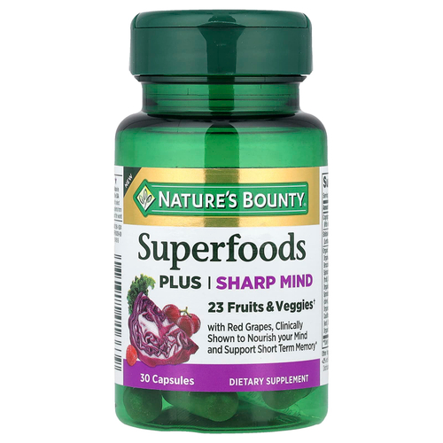 Nature's Bounty, Superfoods Plus Sharp Mind, суперфуды, 30 капсул