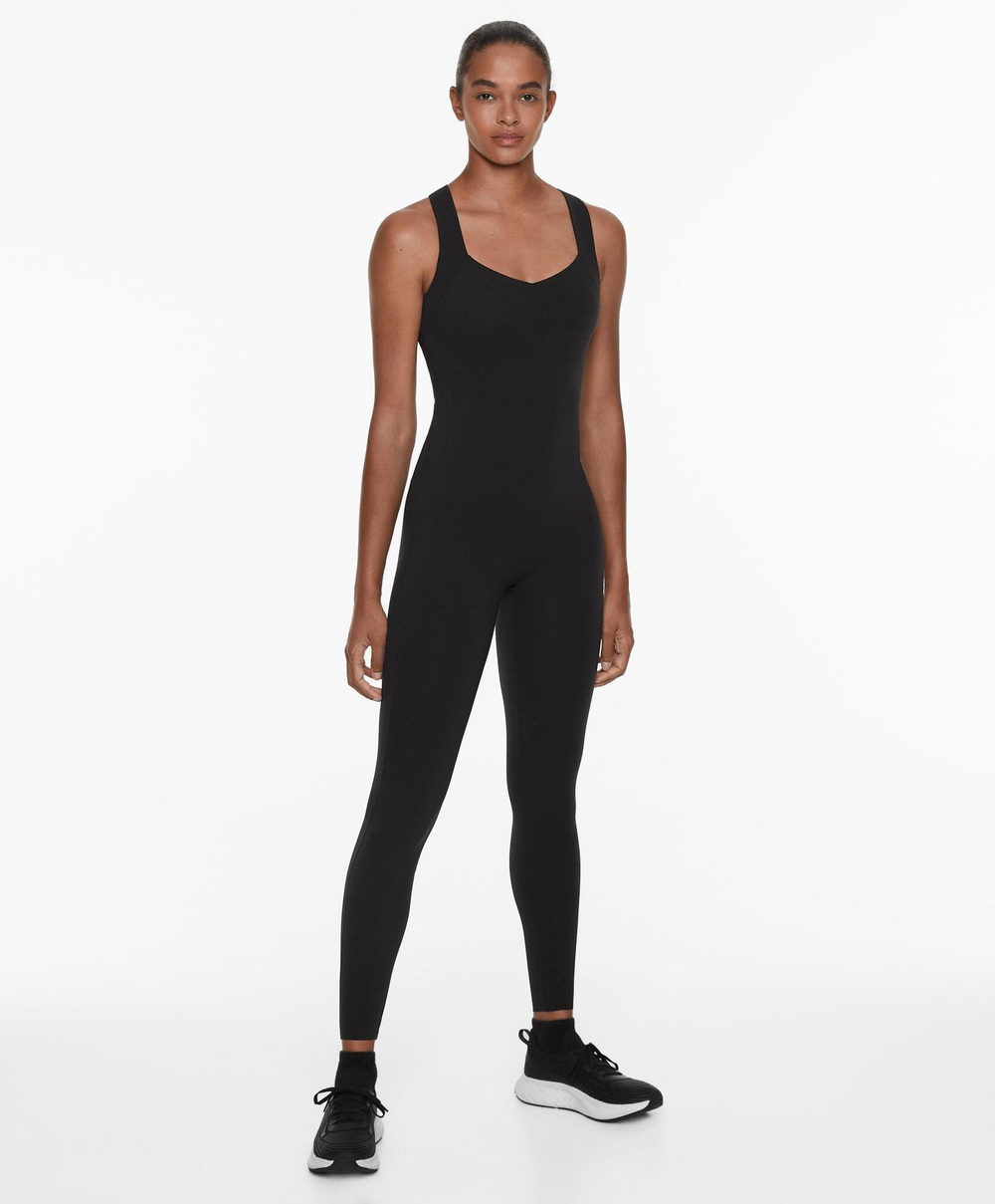 Oysho Компрессионный комбинезон Compressive с перекрестными бретелями, черный