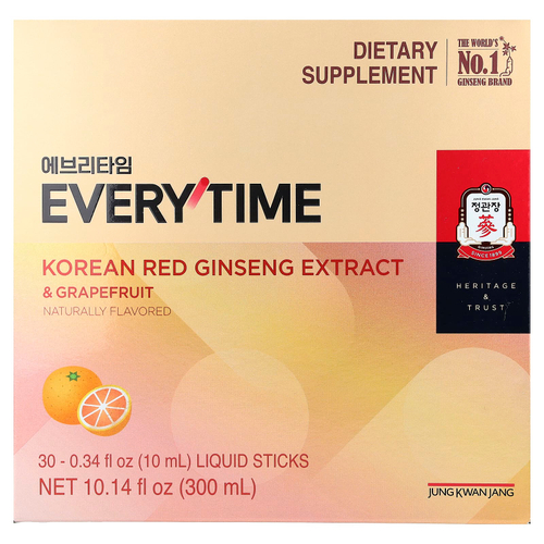 JungKwanJang, корейский экстракт красного женьшеня, каждый раз, грейпфрут, 30 жидких стиков по 10 мл (0,34 жидк. унции)