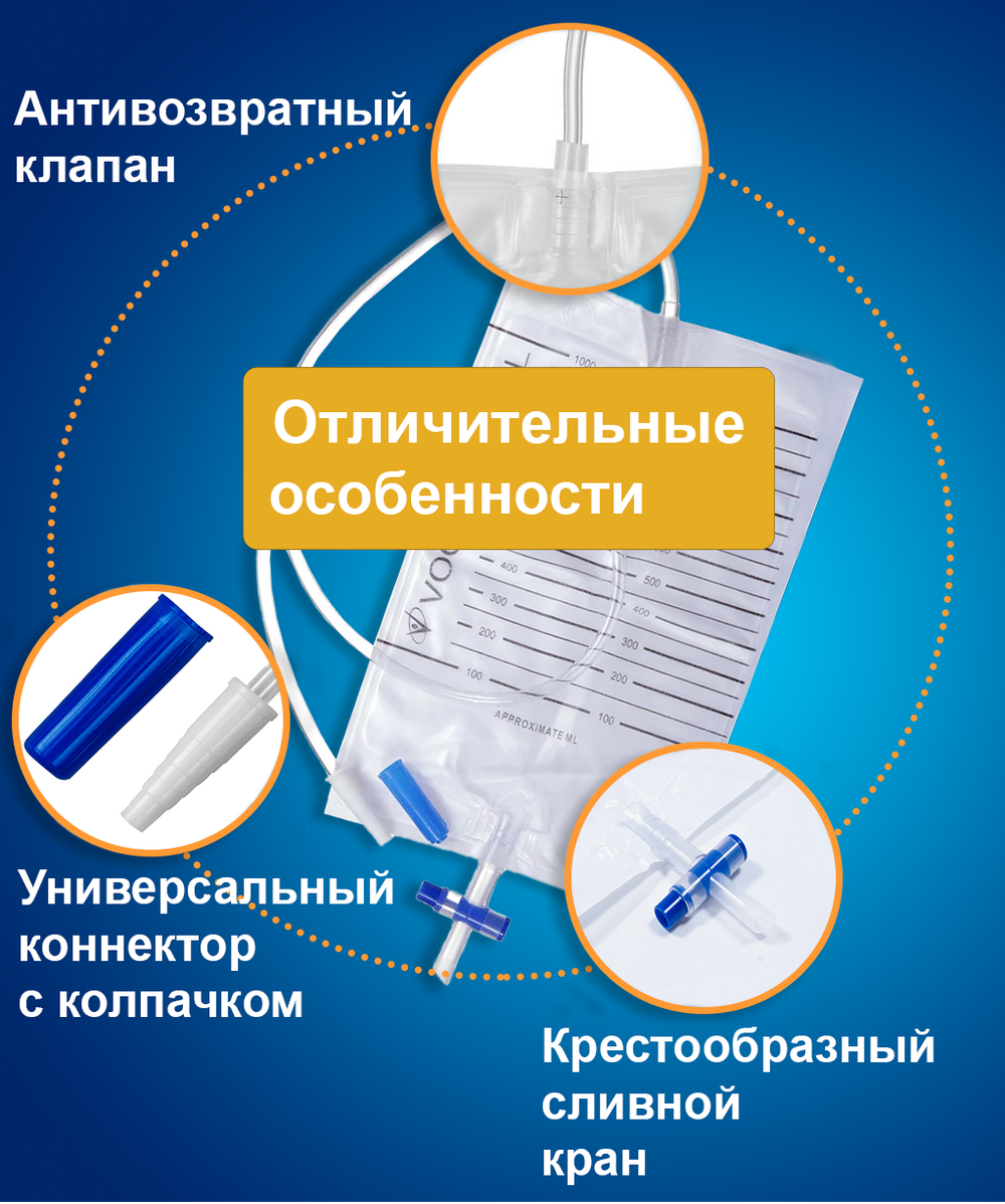Мочеприемник Vogt Medical ножной носимый с креплением на ноге 750 мл с крестовым краном