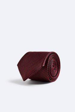 ZARA ГАЛСТУК ИЗ 100% ШЕЛКА С РЕЛЬЕФНЫМ УЗОРОМ, КРАСНЫЙ