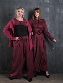 Платье с кушаком /бордовая клетка