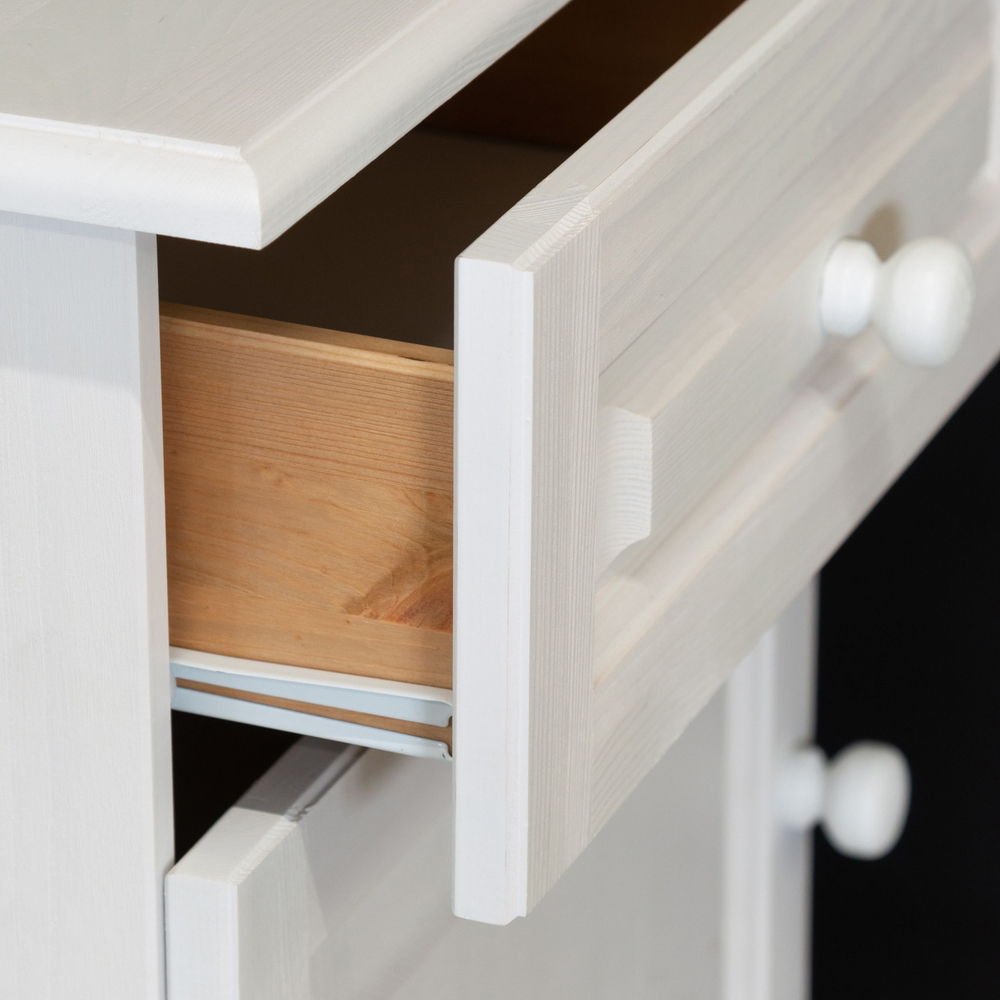 Прикроватная тумба с ящиком и дверью Харви с филенкой для спальни в викторианском стиле, тумба прикроватная деревянная белая с ящиком и дверцей на ножках напольная из массива сосны