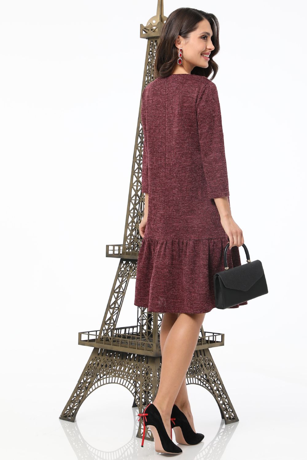 Платье бордовое трикотажное с воланом DStrend (Акция)