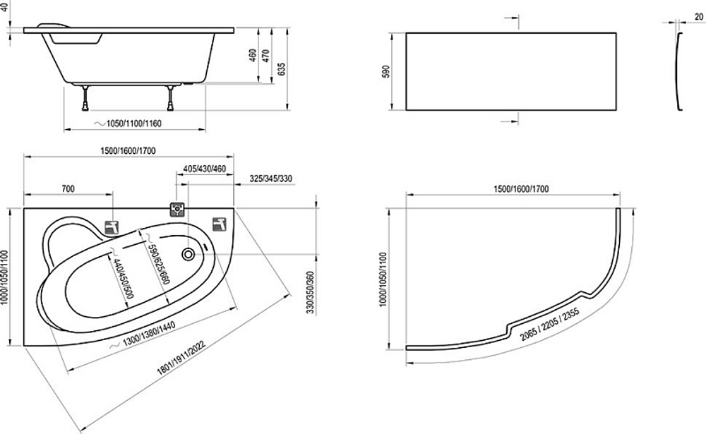 Ванна акриловая Ravak ASYMMETRIC (Ravak) 150х100 пристенная (C451000000)
