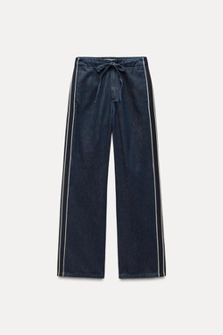 ZARA ДЖИНСЫ С ПОЛОСАМИ С БОКОВЫХ СТОРОН, ТЕМНЫЙ ИНДИГО