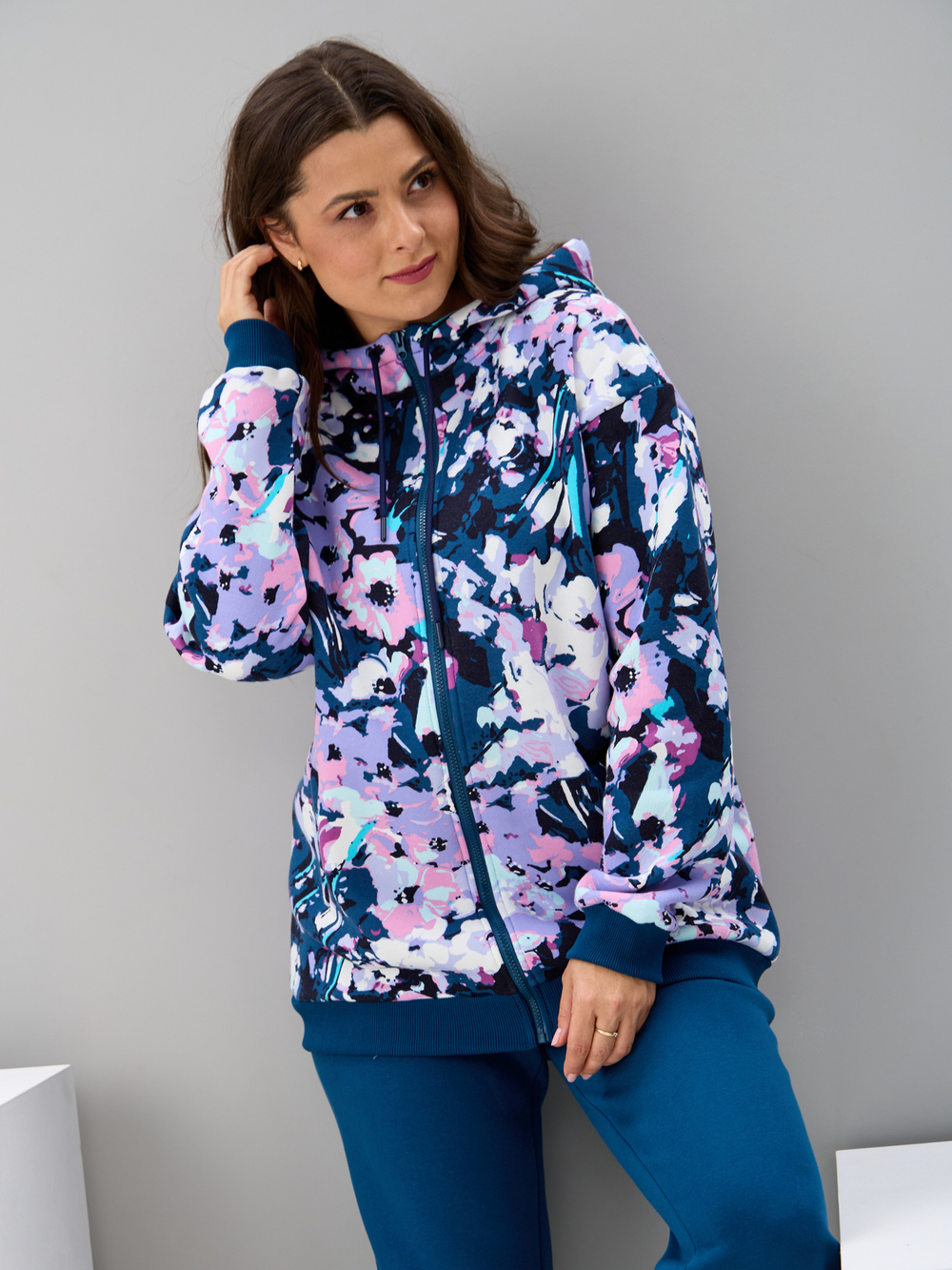 Олимпийка Офн-055Ц/петроль-цветочнаяфантазия