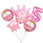 Шар (40"/102 см) Цифра, 5, Сердечки, Розовый, в упаковке 1 шт.