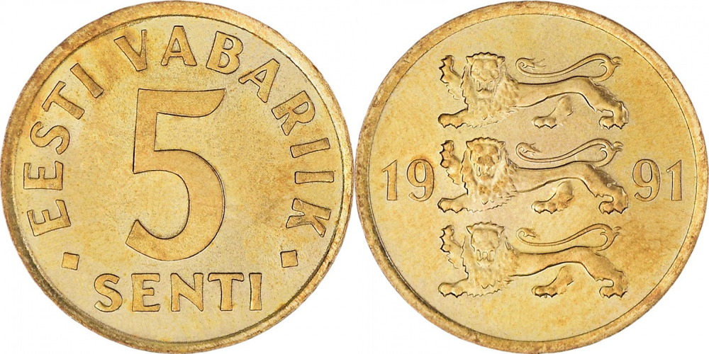 Эстония 5 сентов, 1991-1995 XF