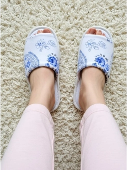 Тапочки хлопковые открытые Голубой цветок
