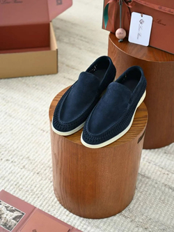 Темно-синие лоферы Loro Piana Summer Walk с плетением по периметру