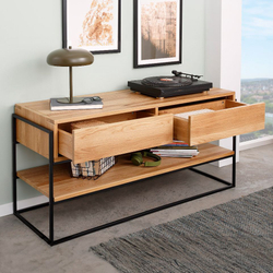 ТВ ТУМБА, столик для прихожей, консоль GEOFFREY G+K с ящиками и полкой из массива дикого дуба в стиле лофт