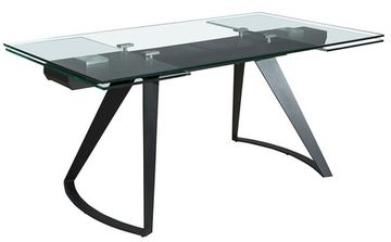 Прямоугольный раздвижной обеденный стол 1150 из стекла и черной стали Испания
