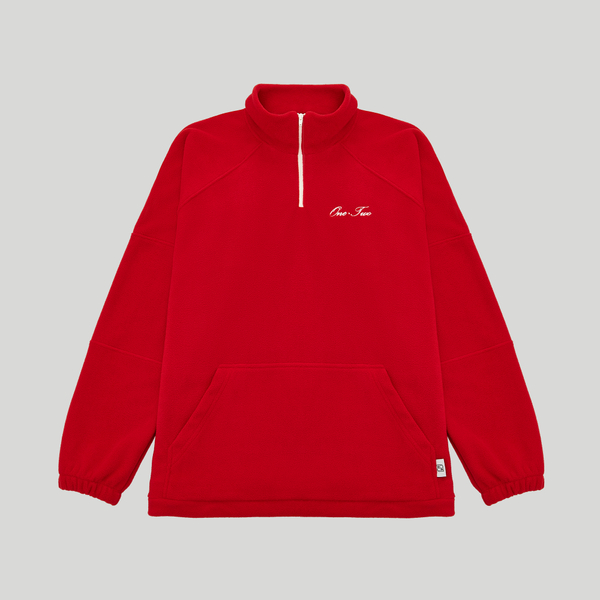 Drawstring Half-Zipped Sweatshirt Red High