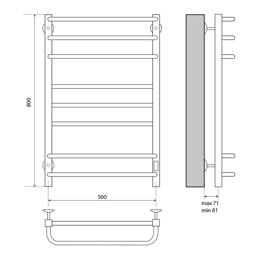 Электрический полотенцесушитель MELODIA Fusion Square Ferrum 50/80 П7 (MTRFSF5080bk) CУХОЙ ТЭН 81 Вт