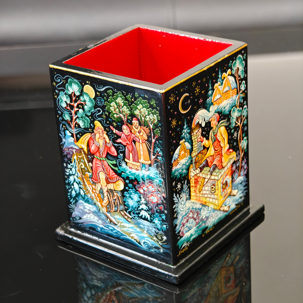 Стакан под ручки и карандаши "По-щучьему веленью" (Ручная роспись Палех)