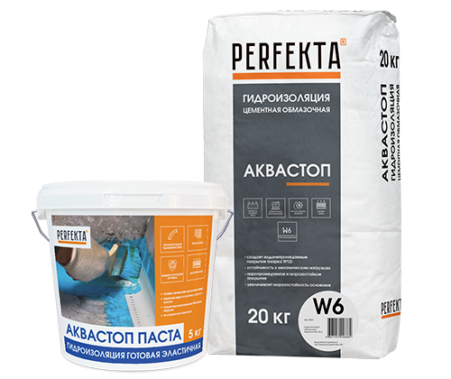 PERFEKTA Гидроизоляция цементная двухкомпонентная эластичная W12 Аквастоп Флекс 2К, 25 кг + 10 кг
